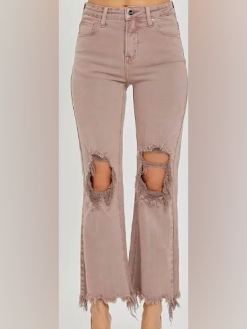 Trendy Distressed Tan Cropped Risen Jeans